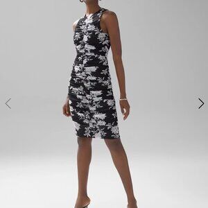 NWT White House Black Market Ruched Mesh Sheath Dress S Sunflower Outline Black